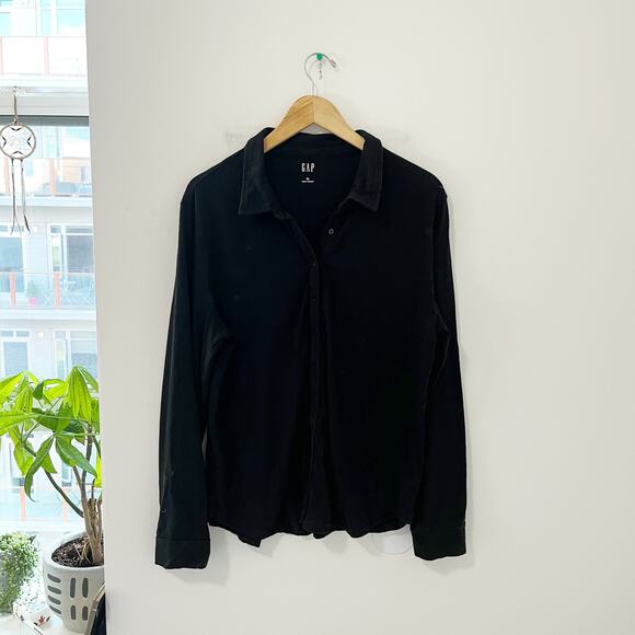 Gap Black Button Up Long Sleeve Top Size XL - Picture 1 of 4